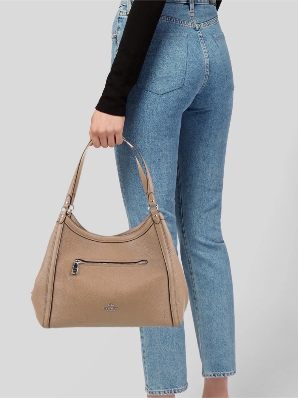 Coach Kristy Taupe Beige Pebble Leather Triple Compartment Shoulder Bag